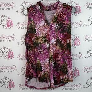 Cable & Gauge tank top tropical leafs Pink and Purple Sleeveless Blouse